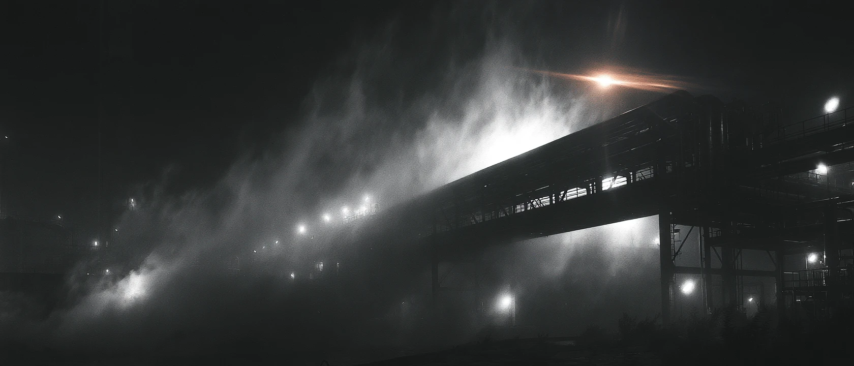 Light illuminating an industrial facility at night